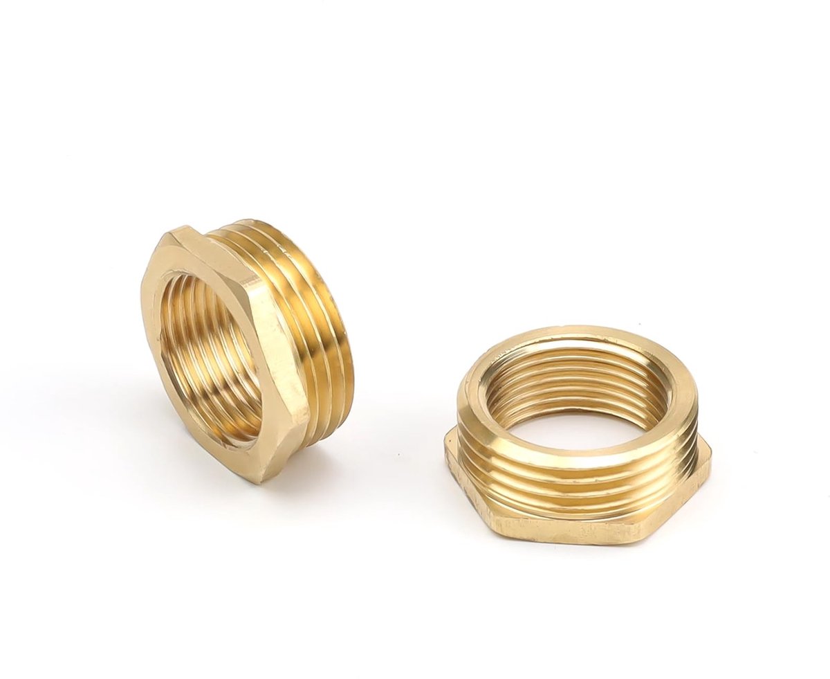JHUBERS- Verloopstuk 1 inch naar 3/4 inch - Messing Verloopstuk - 2 Stuks - Buitendraad naar Vrouwelijk - Schroefdraadfitting - Betrouwbare Kwaliteit - Adapter