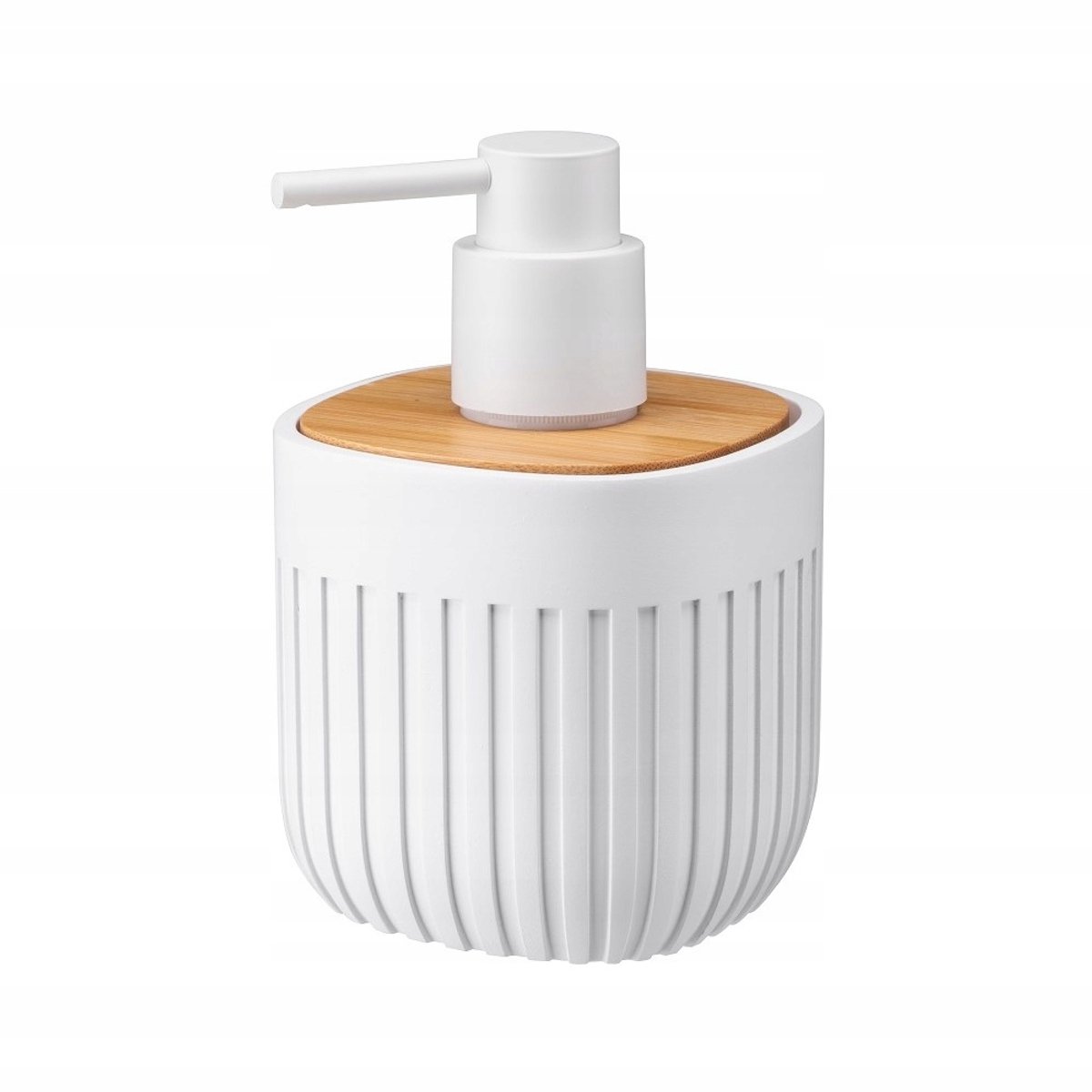Fargo Vierkante Zeepdispenser Wit met Bamboe - 380ml