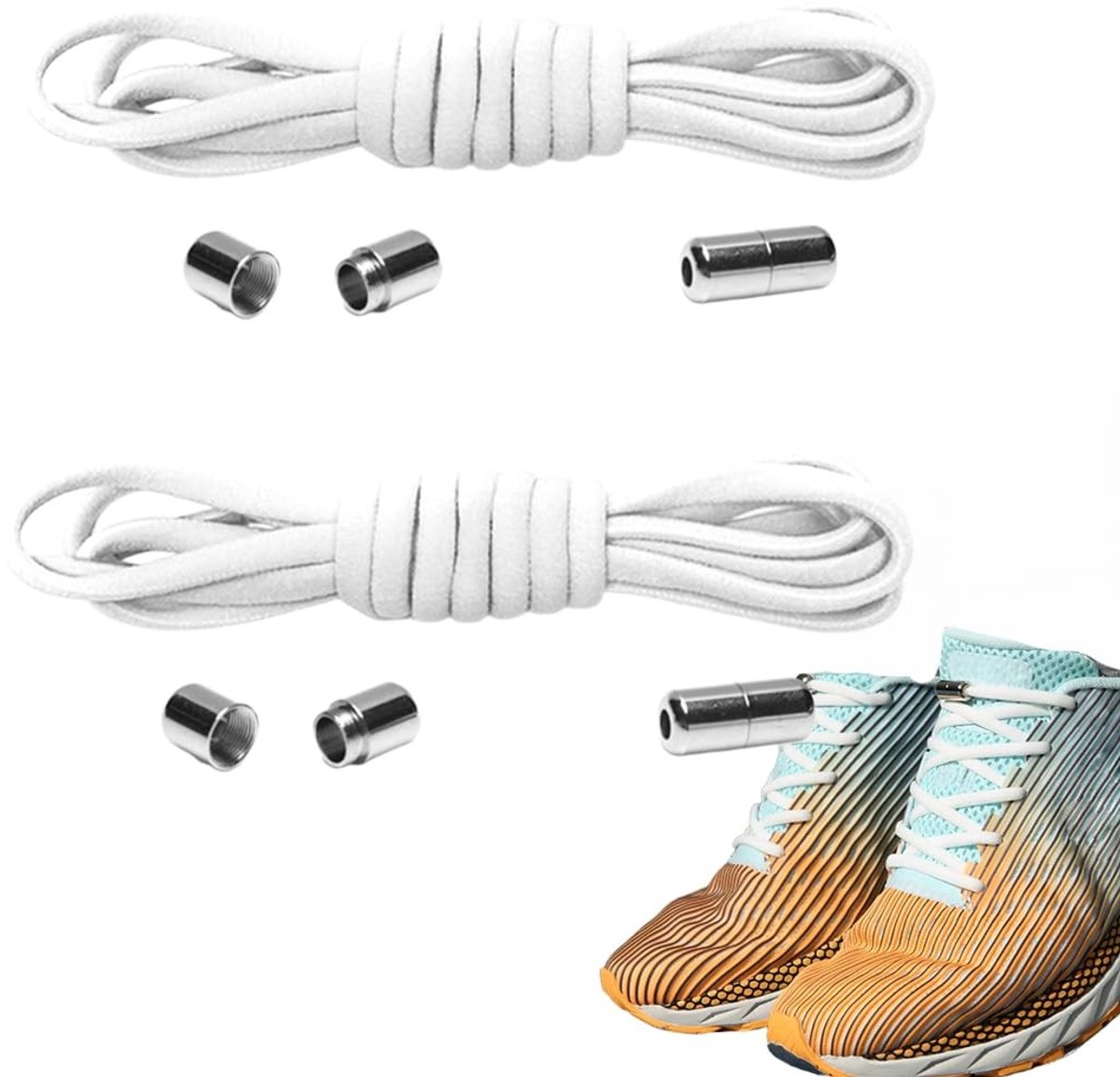 BRENZOOS- Elastische Veters - 2 Paar - No-Tie Veters - Metalen Sluiting - Duurzaam - Geschikt voor Alle Schoenen - Uitstekende Elasticiteit - Schoenveters