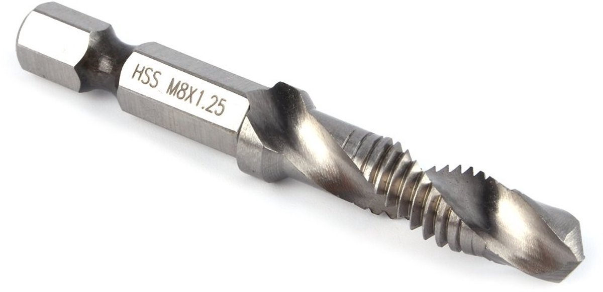 JHUBERS- Tapboor M8 x 1.25 - HSS Boor - Hexagonale Handgreep - Schokbestendig - Roestvrij Staal - Zelfcentrerende Punt
