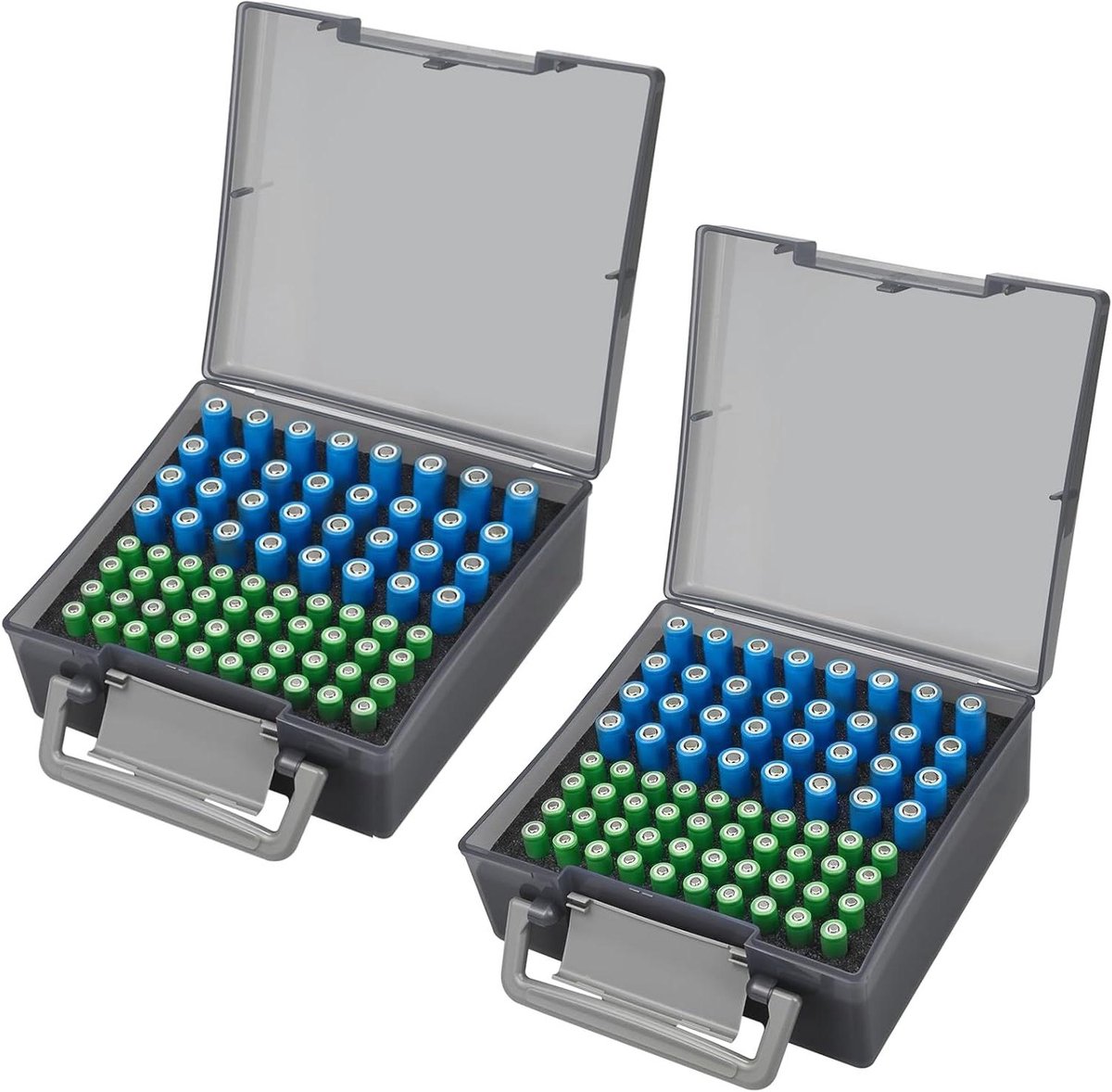 Batterij Opbergdoos - Batterijhouder Organizer - Batterijen Sorteren - Transparant Deksel - 72 Batterijen Capaciteit - Grijs