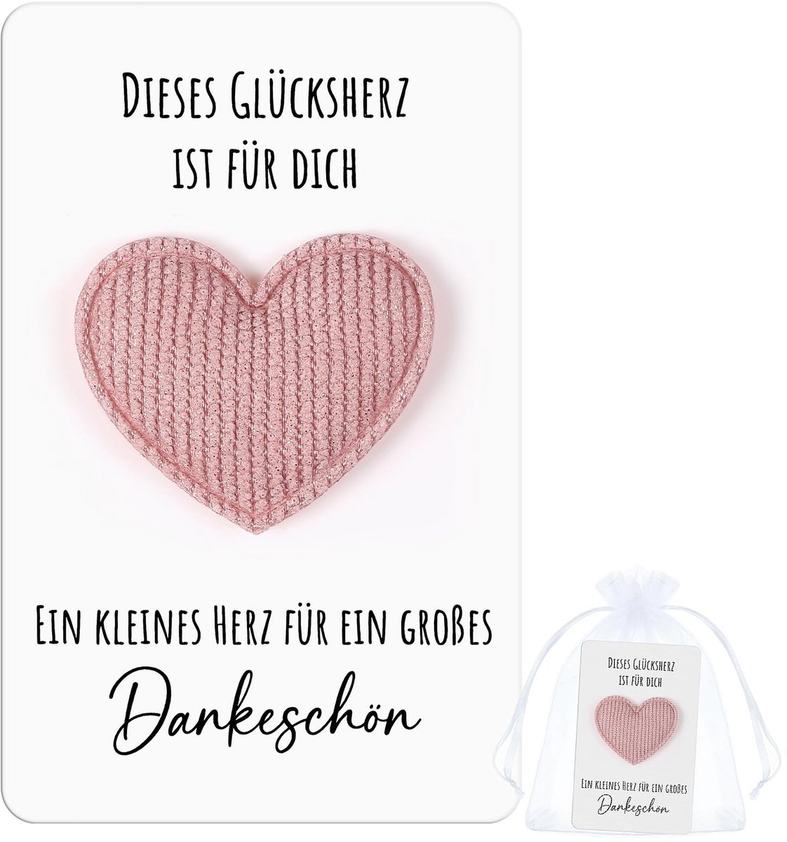 JHUBERS- Geluksbrengset - Pocket Hug Geluksharthanger - Cadeau voor Vriendin - Stoffen Tas - Stippellijm - Motiverende Boodschappen - Cadeauset