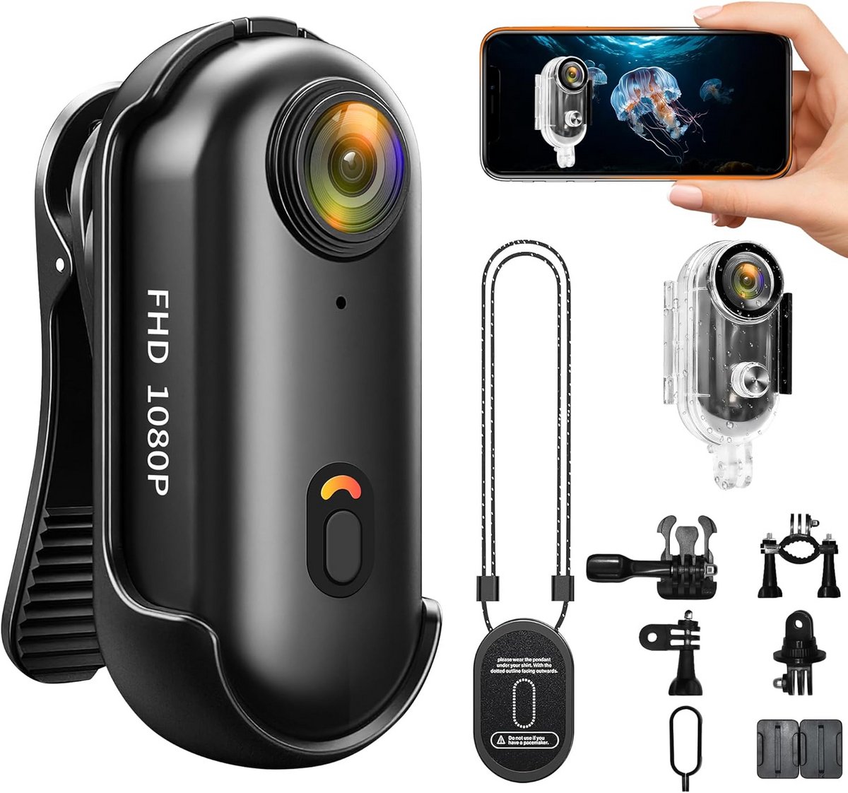 Mini Actie Camera - Draagbare Bodycam - Avonturen Vastleggen - Waterdicht tot 30m - 1080p Resolutie - Zwart