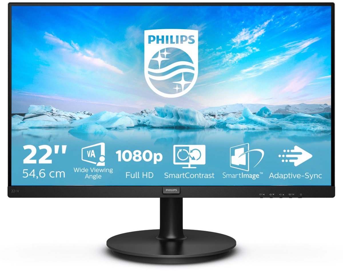 Philips Lcd Led-Monitor Voor Pc/Laptop, Vga/Hdmi Met Luidsprekers, 21,5 Inch, 221V8A