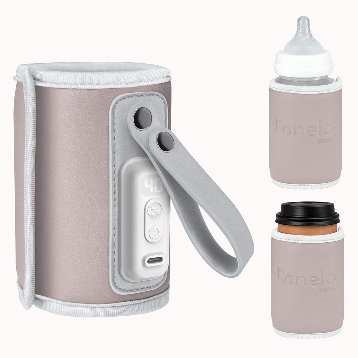 Bol.com Lionelo Thermup Go – Draagbare Flessenwarmer – USB-C Voeding – 5 Temperatuurstanden (38–50°C) – Voor Babyflessen tot 70 ... aanbieding