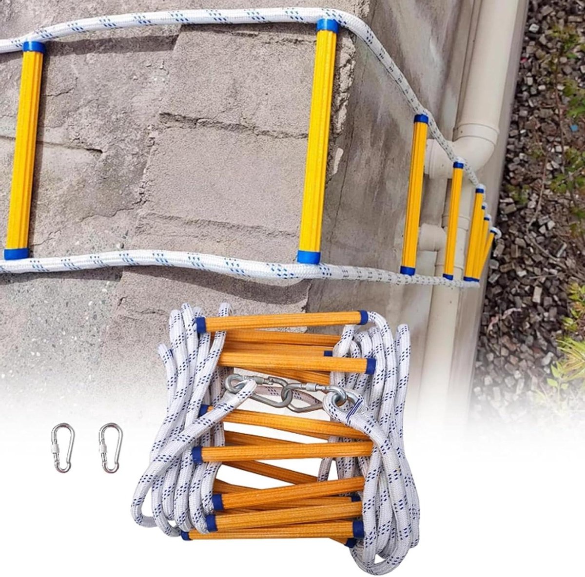 Noodladder - Touwladder Veiligheid - Veilig Ontsnappen - Universele Haak - 5 Meter - Wit