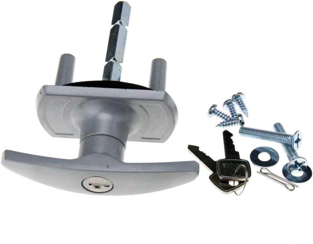 Garagedeur slot - T-hendel sluiting - Toegangscontrole - Met 2 sleutels - 35 mm spigots - Zilver