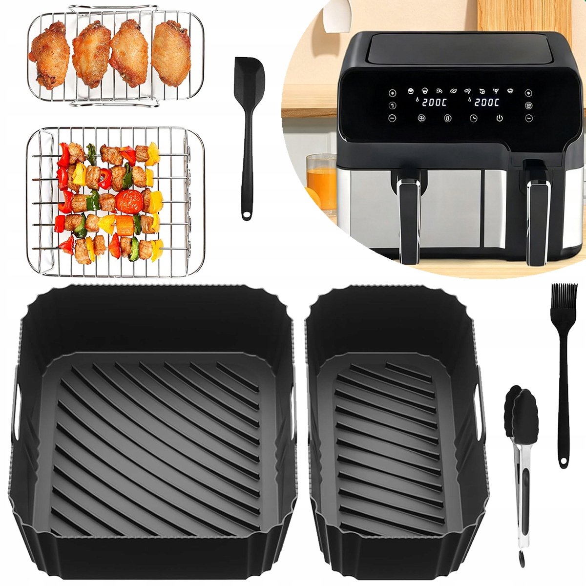 12-delige Airfryer-accessoireset met bakplaat en grillrooster
