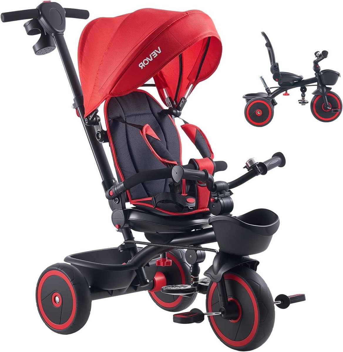 Inklapbare driewieler - Kinderdriewieler - Actief spelen - Groeit mee met kind - 1 tot 5 jaar - Rood