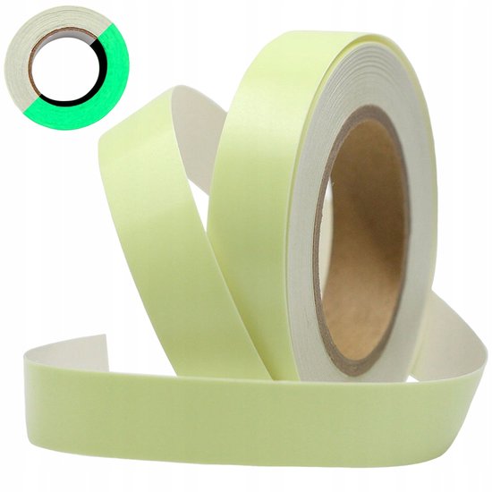Een rol lichtgroene tape, deels uitgerold. Een kleine cirkel toont de tape die oplicht.