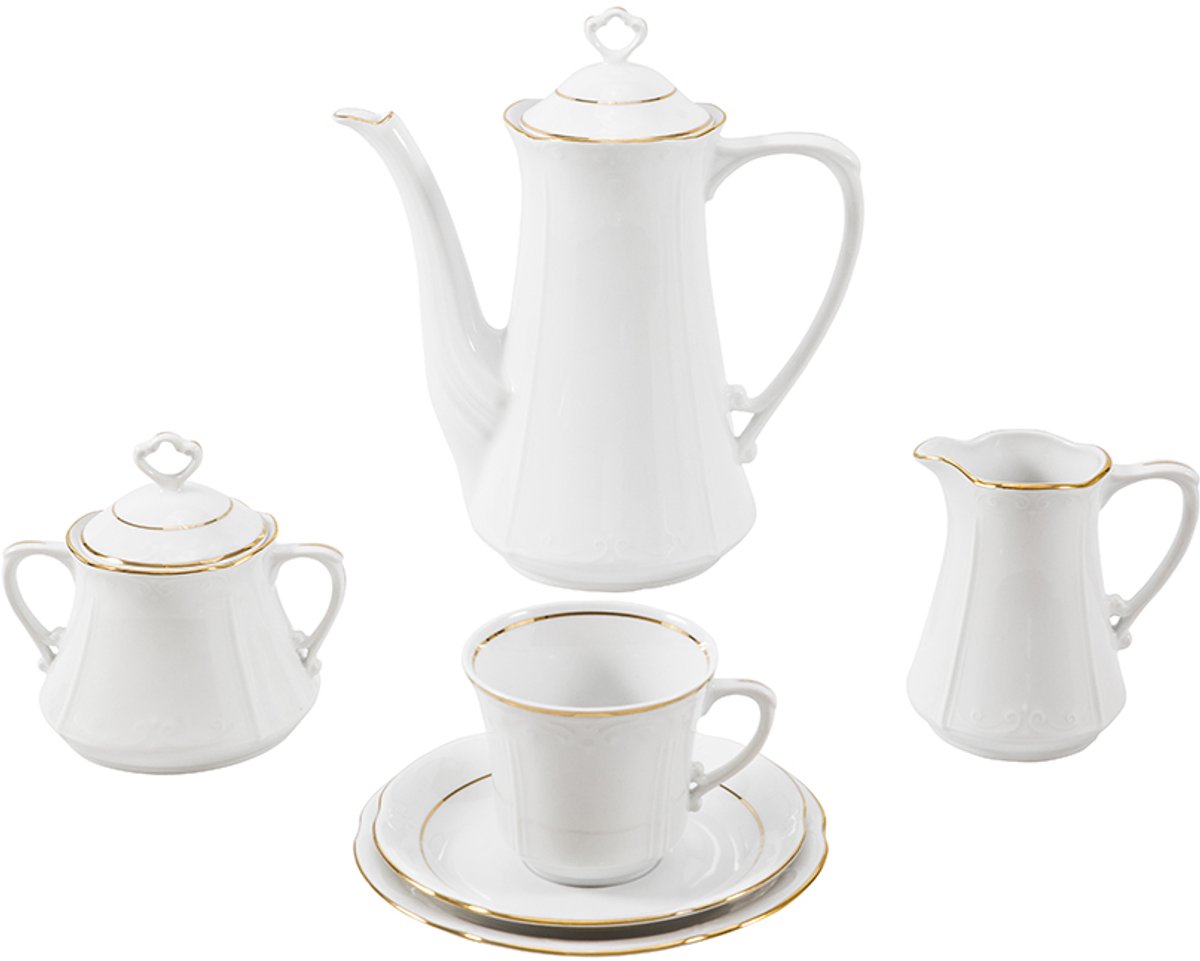 Kamelia Koffie- bij Theeservies 6 Personen, Handgeschilderd Goud