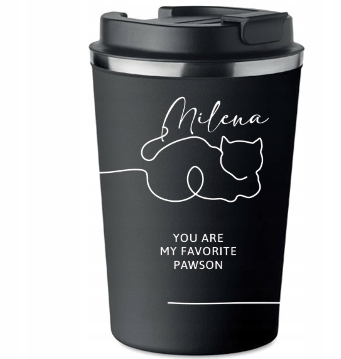 Personaliseerbare Thermobeker met Naam - Kattenlijn Design - 350ml