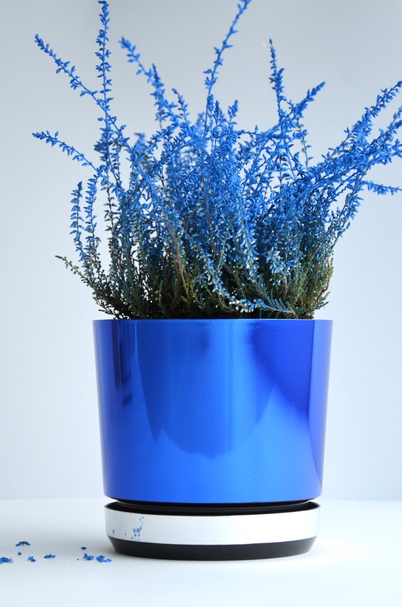 Duo Blauw Glanzende Pot met Spiegelende Onderschotel - 32 cm