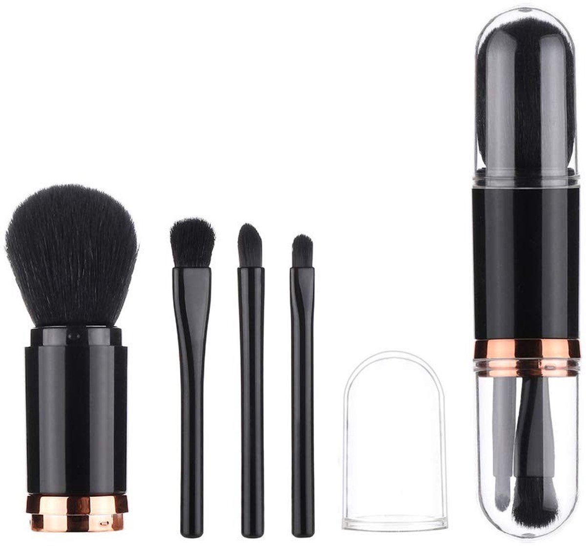 Dailygoods- Make-up Borstel 4-in-1 - Intrekbare Borstel - Kabuki Borstel - Cosmetische Tool - Synthetische Vezels - Handig Formaat - Make-upkwasten