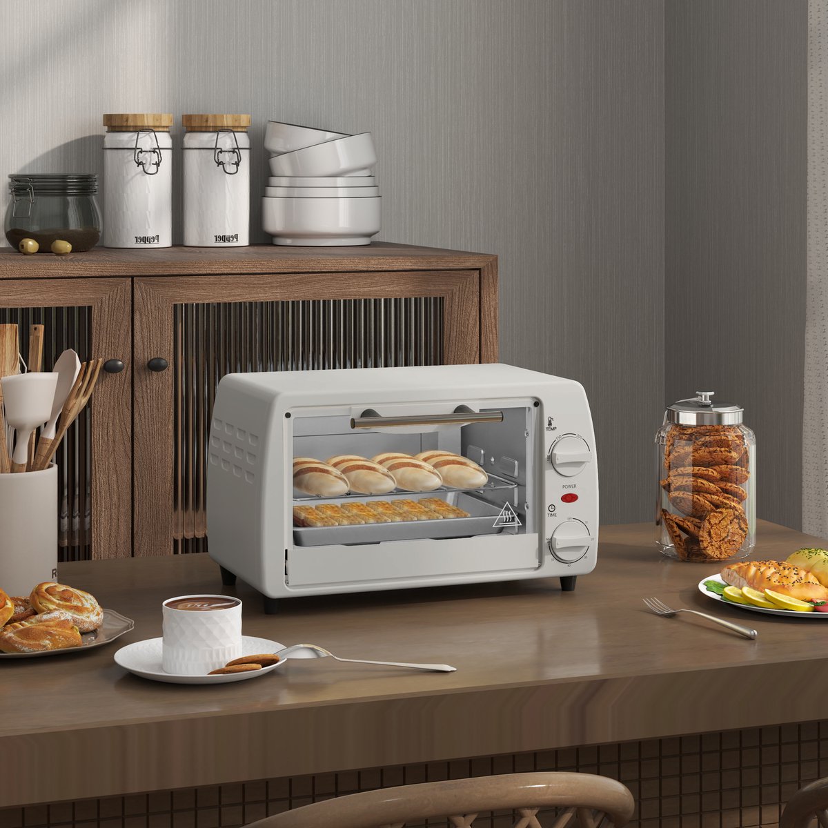 Mini Oven - Kleine Elektrische Oven - Temperatuur tot 230 ℃ - 60 Minuten Timer - 10 Liter 750W - Voor Camping en Keuken - 36,5x26x22 cm - Crèmewit – foto 7