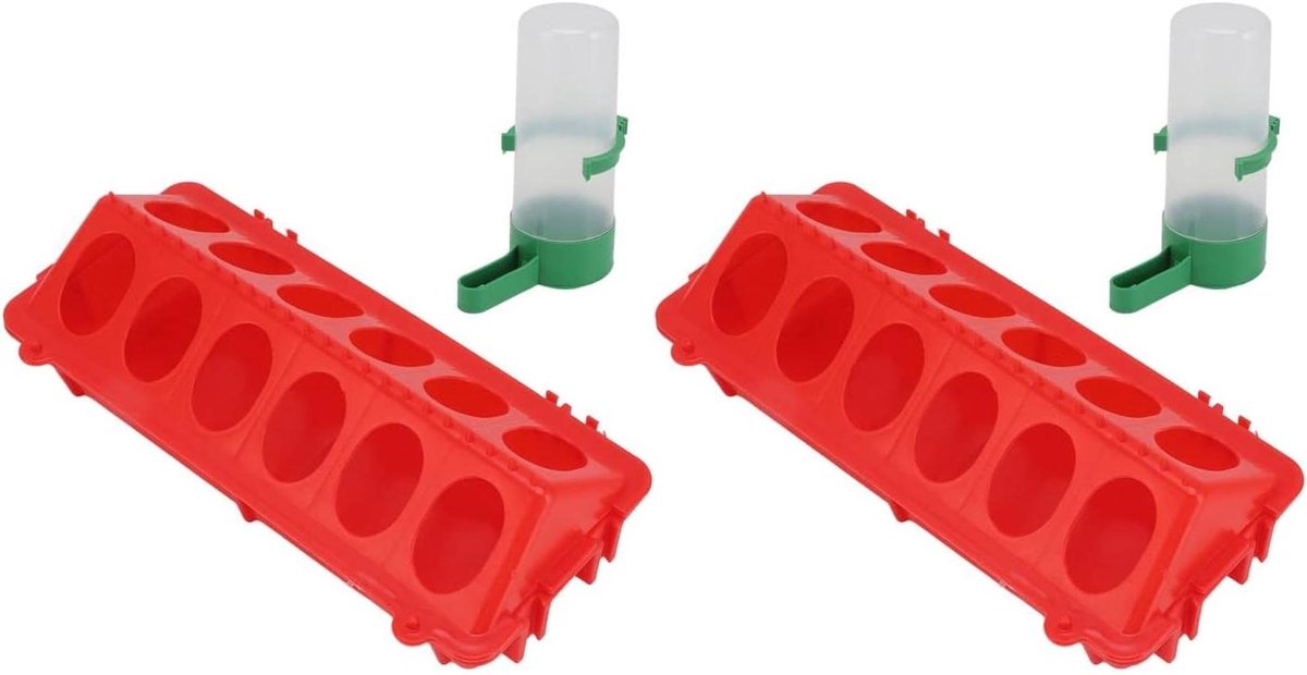 Kippen Voerbak Waterbak - Vogel Voederstation - Automatisch Voeren - Zwaartekracht Gevuld - 24 cm Lengte - Wit