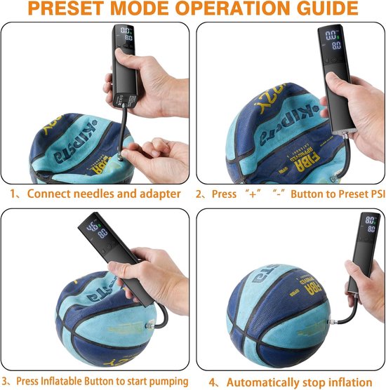 VHV - Ballenpomp - Elektrische ballenpomp - Digitale pomp met drukmeter - Automatisch opblazen voor voetbal basketbal en training van Vhv — afbeelding 5