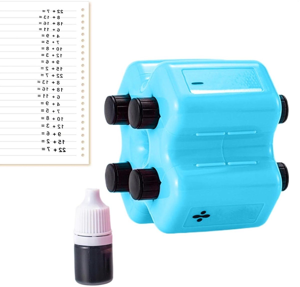 Wiskunde Stempel - Rekenroller - Oefenen Basisrekenen - 4-in-1 Functies - 9 x 9 x 9 cm - Blauw