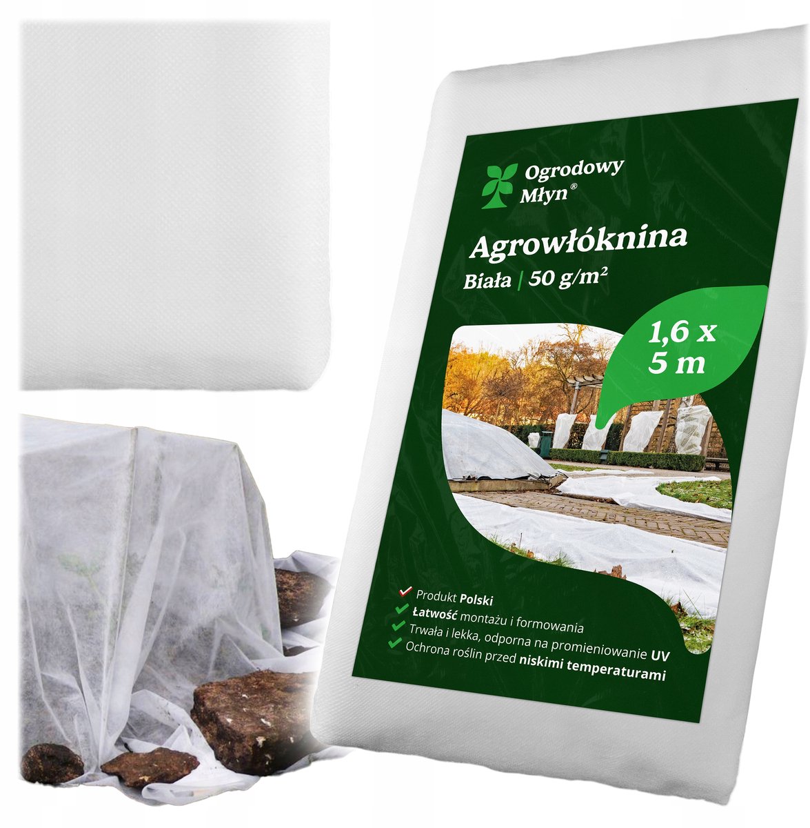 Agrotextiel Wit Winter/Herfst 1,6x5m 50g Plantenbescherming