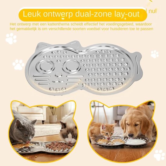 Huisdier Likbord - Voerbak - Langzaam Eten - Antislip Zuigmechanisme - 38 x 25 cm - Zilverkleurig — afbeelding 5