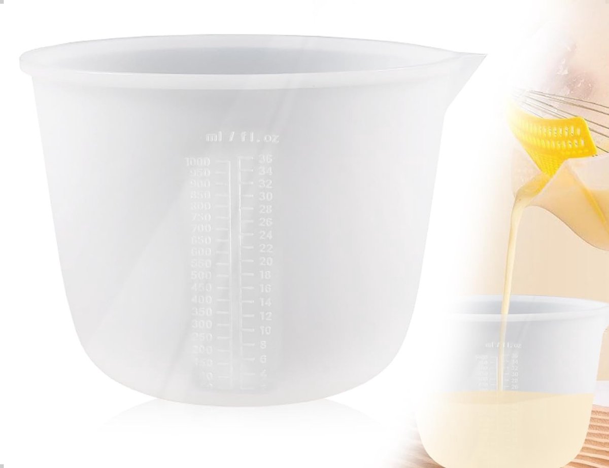Dailygoods- Maatbeker 1000 ml - Siliconen - Herbruikbaar - Meetgereedschap - Gietijzeren modellen - Duidelijke schaalmarkeringen - Mengbeker
