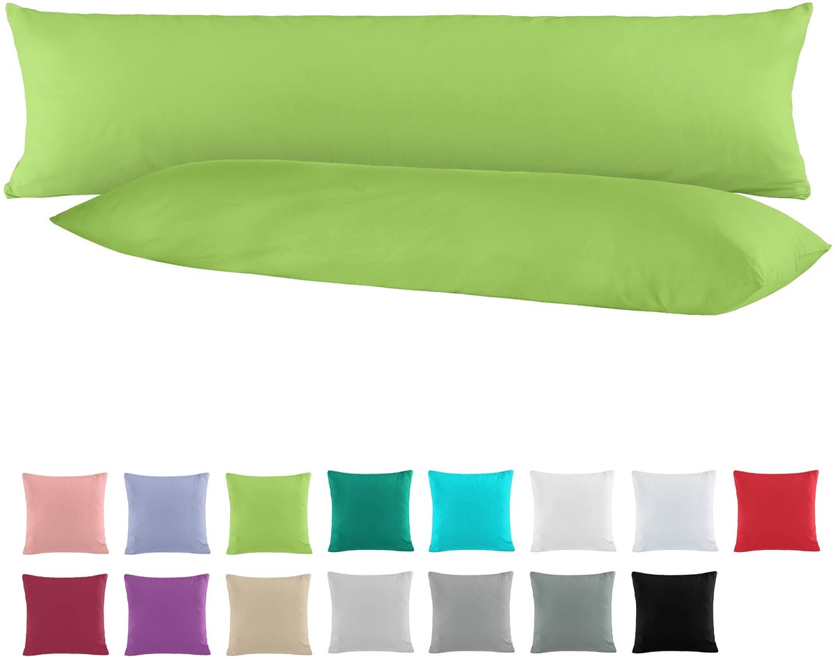 Dailygoods - Dubbelpak kussensloop - Zijslaapkussen - 100% katoen - Groen - Voor zwangerschapskussen - 40 x 145 cm