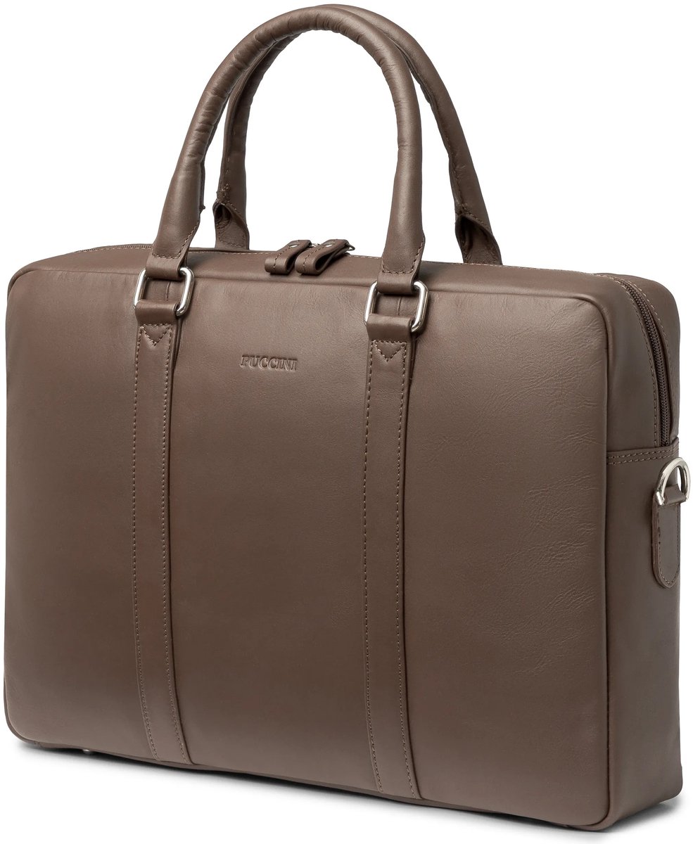 PUCCINI Leren Aktetas Laptop 15" - Elegante Bruine Laptoptas