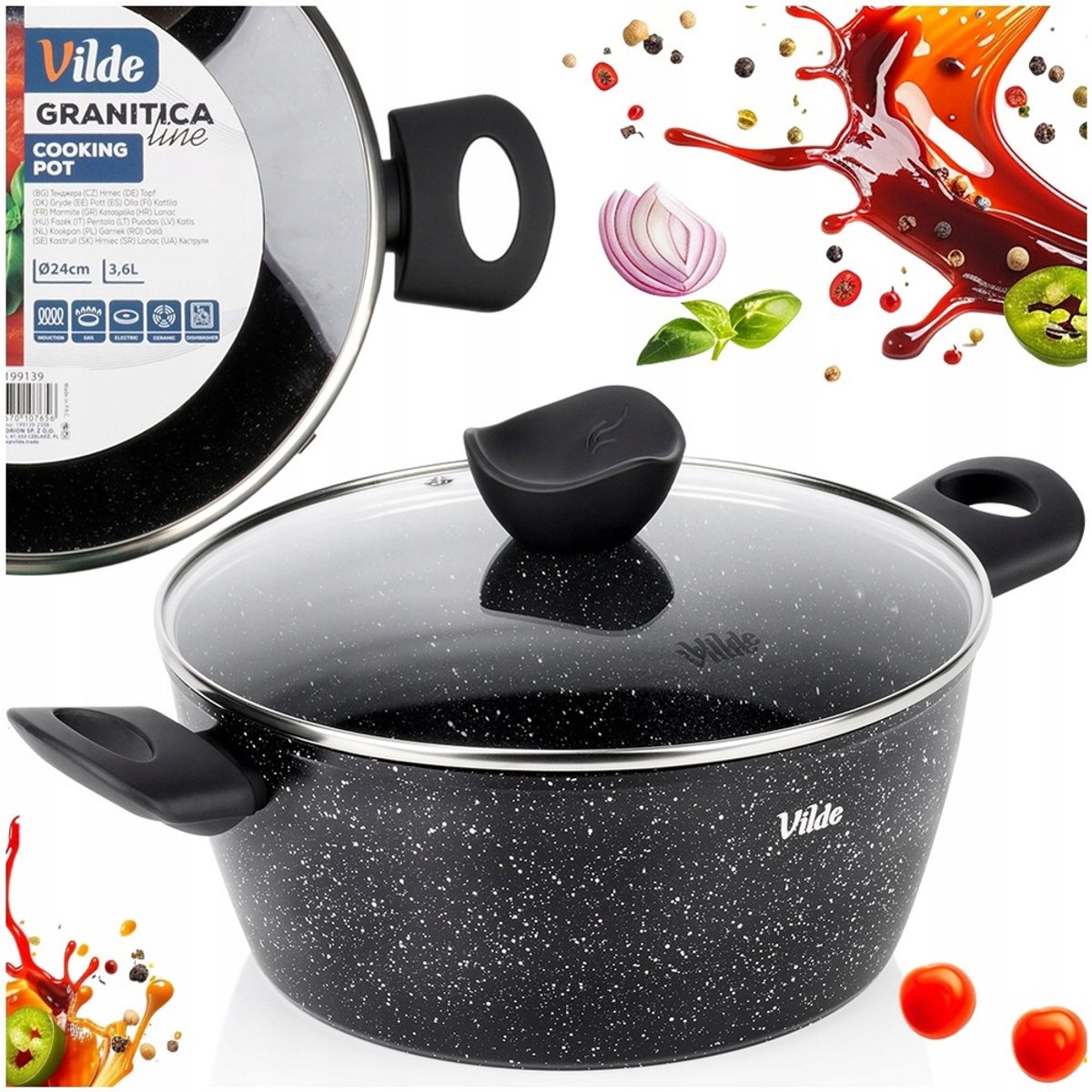 Vilde Granieten Kookpan met Deksel 24 cm 3,6L