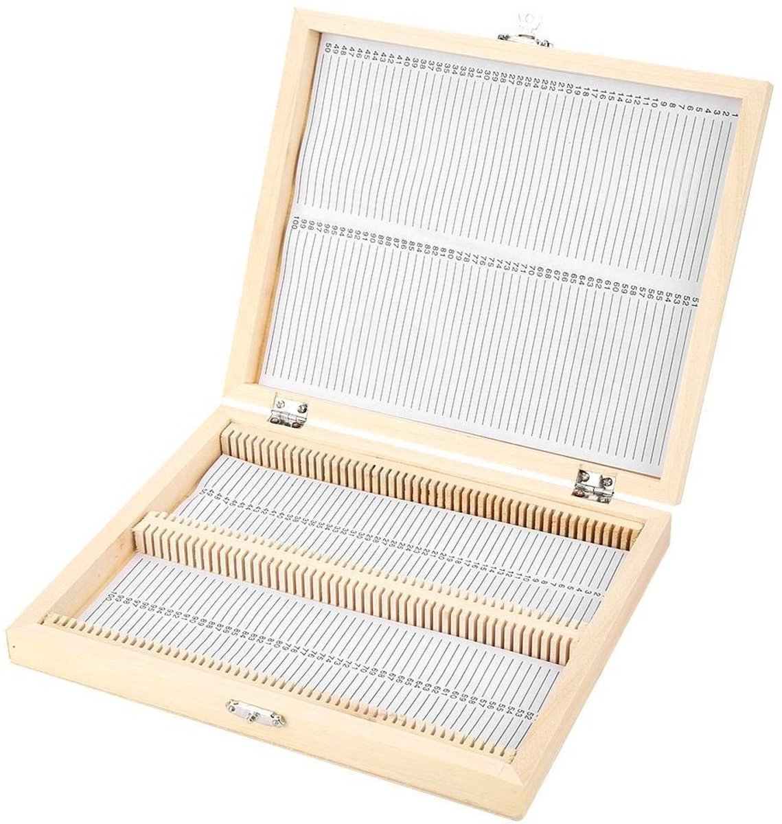 Dailygoods- Opbergdoos Hout voor Microscoopglaasjes - Opbergdoos met Slot - 100 Objectglaasjeshouder - 22,8x18,8x3,5 cm - Niet-giftig - Duurzaam en Praktisch - Diahouder
