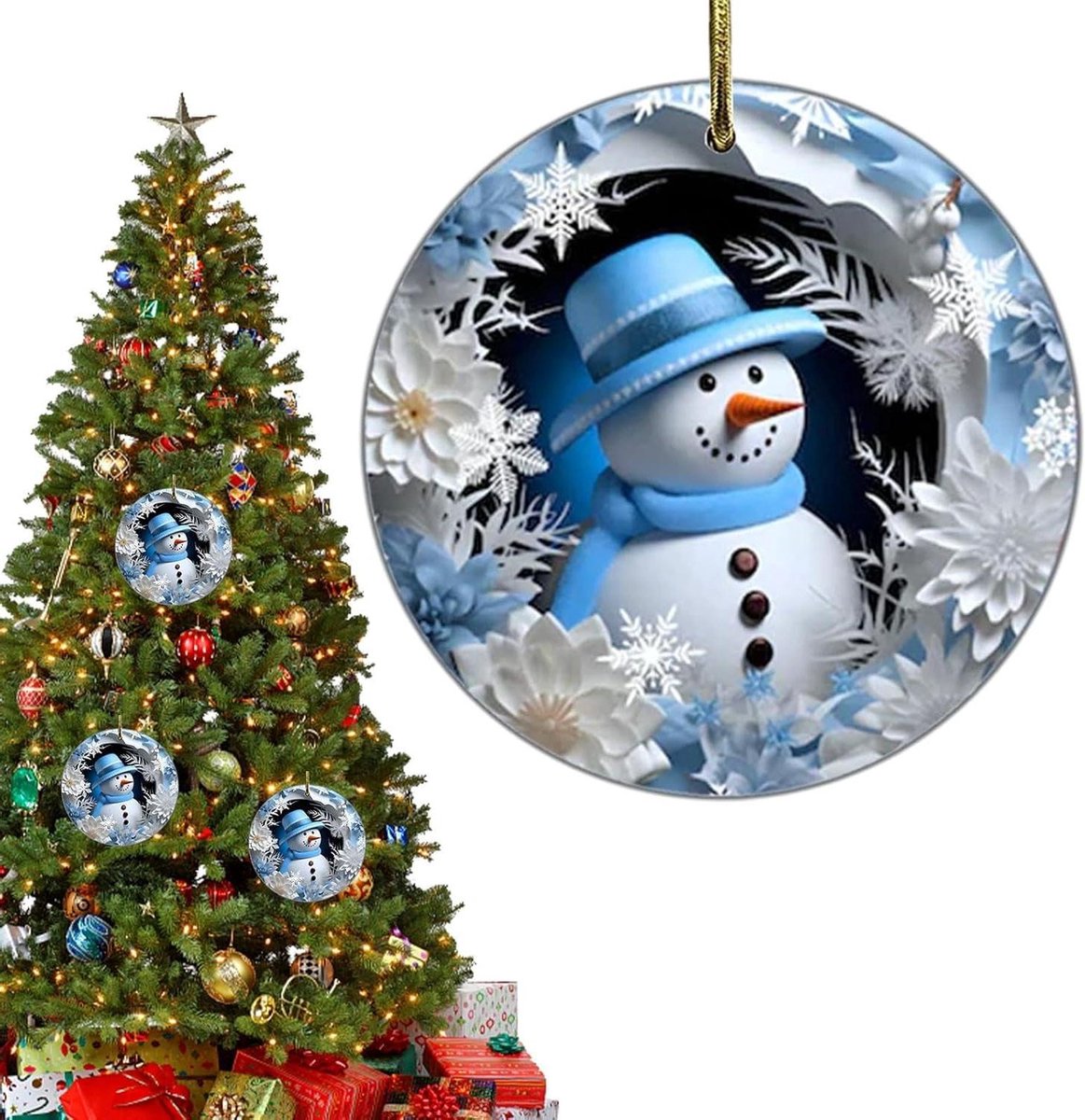 Kerstversieringen Sneeuwpop - Keramiek Ornament - Feestelijke Decoratie - Levendige Sublimatieprint - 8 cm - Multicolor