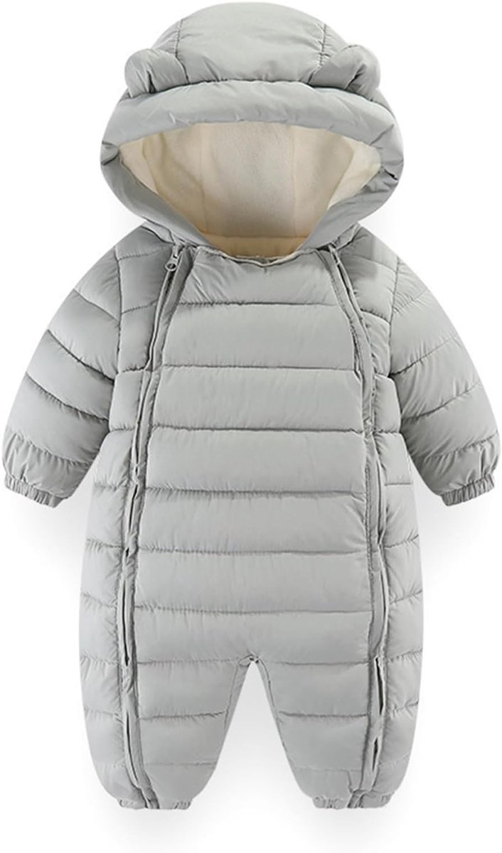 Winterse Baby Romper voor Jongens en Meisjes, Warm Hooded Jumpsuit voor 0-30 Maanden, Lichtgrijs, Perfect voor Koude Dagen en Buitenactiviteiten