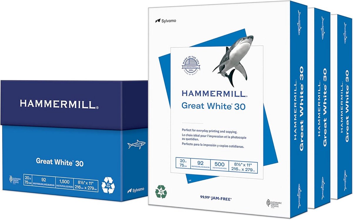 Printerpapier 3 Ream - Kopieerpapier Multifunctioneel - Thuis en kantoor - 30% Gerecycled Materiaal - Letterformaat 92 Bright - Wit