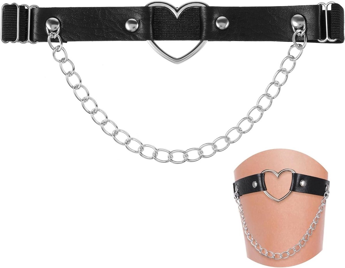 Verstelbare Lederen Been Garter met Kettingen, Gothische Hart Garter voor Dames, Perfect voor Halloween, Rave en Carnaval Accessoires