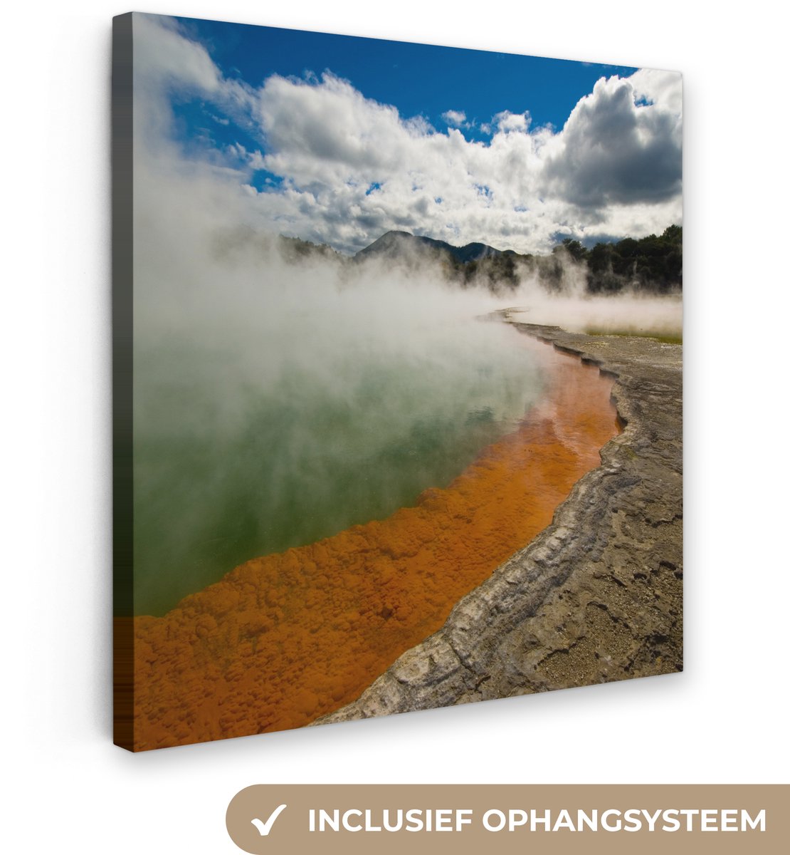 Canvas schilderij 20x20 cm - Wanddecoratie Warmwaterbronnen meer in een thermisch park in