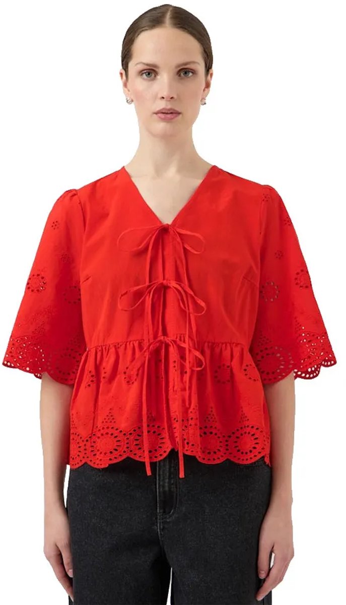 Yas Cornelia 2/4 Tie Top Blouse Met Korte Mouwen Rood,Oranje 38 Vrouw