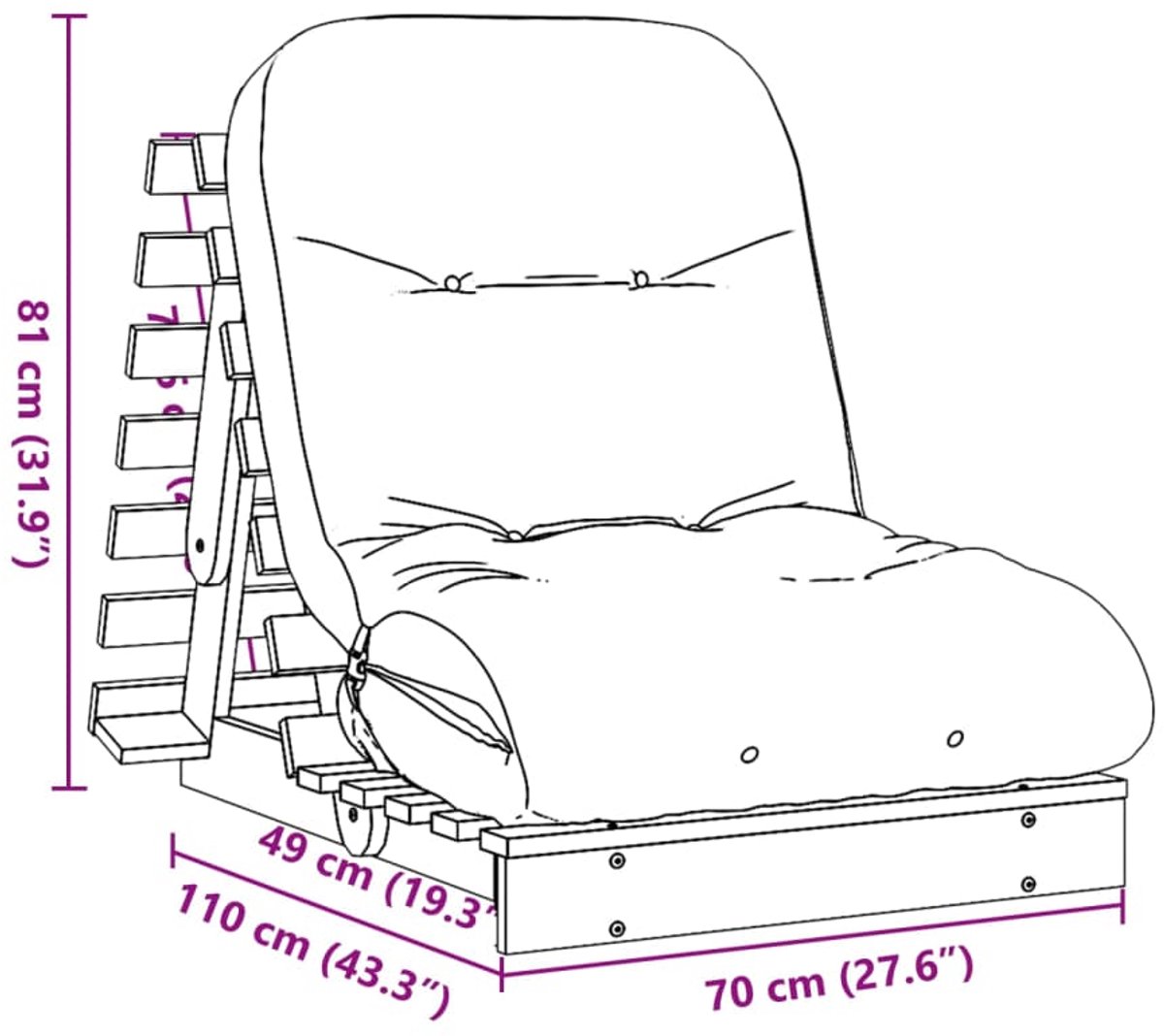 vidaXL Futon - slaapbank - met - matras - 70x206x11 - cm - geïmpregneerd - hout Naturel geïmpregneerd