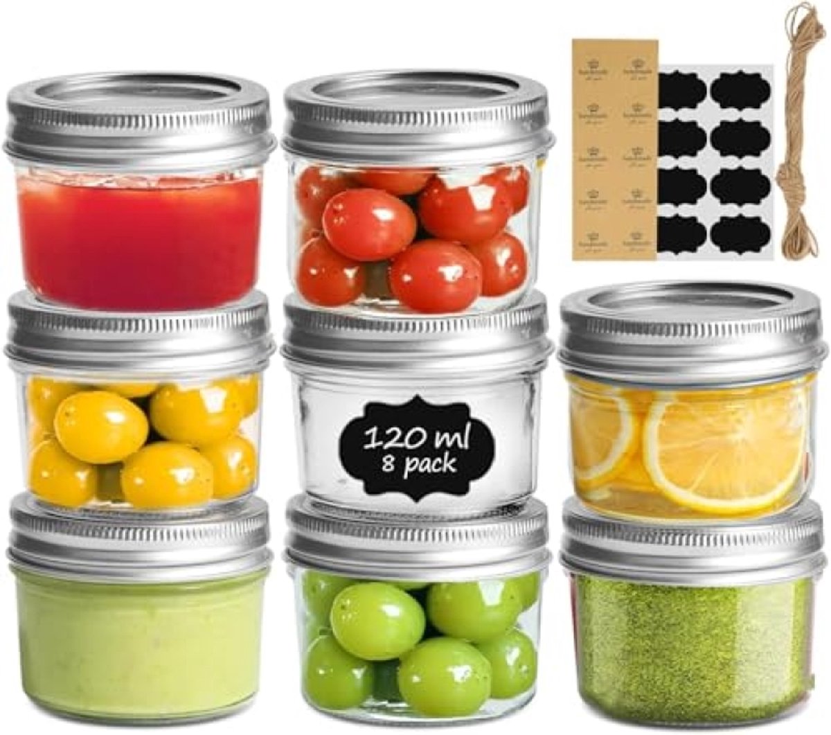 Glazen Potten 120ml met Schroefdeksel 8-Pack – Luchtdichte Inmaakpotten voor Jam, Honing, Yoghurt, Fermentatie en Meal Prep – Voedselveilig Glas Voorraadpotten