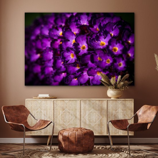 Aluminium schilderij 180x120 cm - Wanddecoratie metaal - Verlichte vlinderstruik bloemen - Metalen muurdecoratie woonkamer - Decoratie industrieel - Foto op dibond - Industriële accessoires slaapkamer