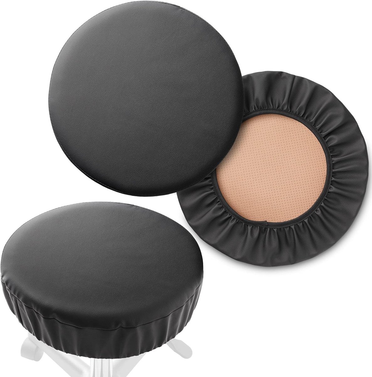 Set van 2 ronde krukhoezen - Waterdichte en Duurzame PU-Leren Bekleding