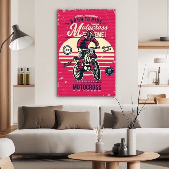 Plaque murale Métal - Décoration murale Métal - Motocross - Vintage - Dessin - Citation - 60x90 cm - Dibond