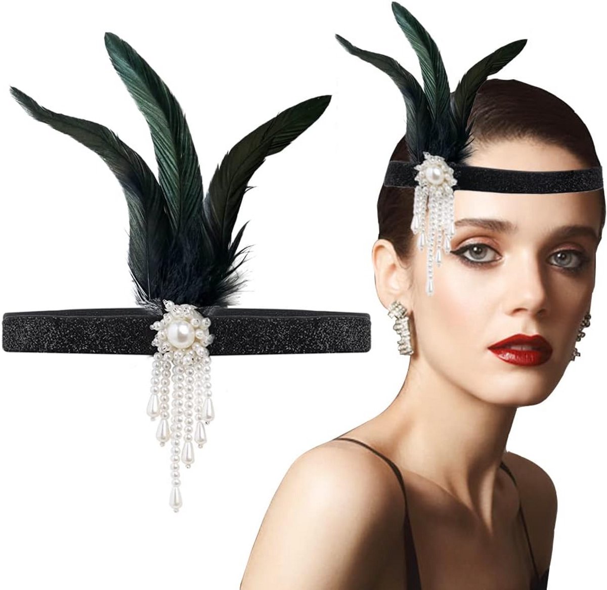 Jaren '20 Haarband met Veren - Gatsby Flapper Hoofdband Dames Accessoire