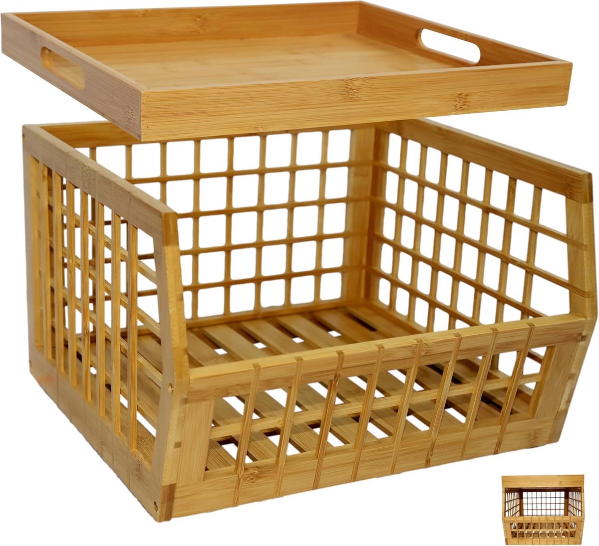 Bamboe Opbergmand met Lade - Stapelbare Keuken Organizer voor Fruit en Brood
