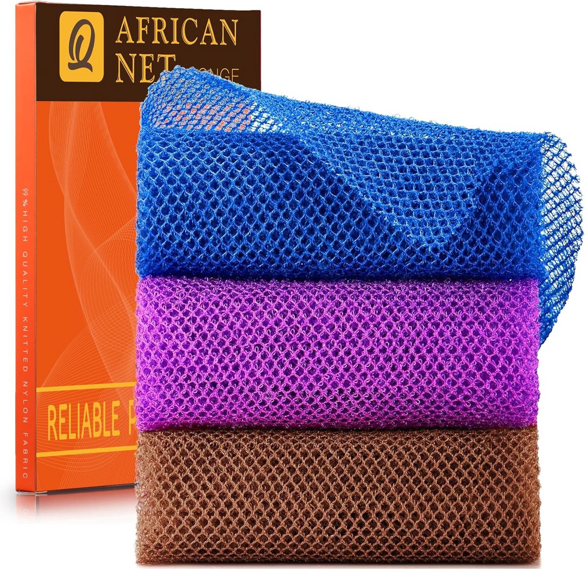 Set van 3 Lange Exfoliërende Douchesponzen - Afrikaanse Badnet voor Rug en Lichaam - Voor Glere Huid