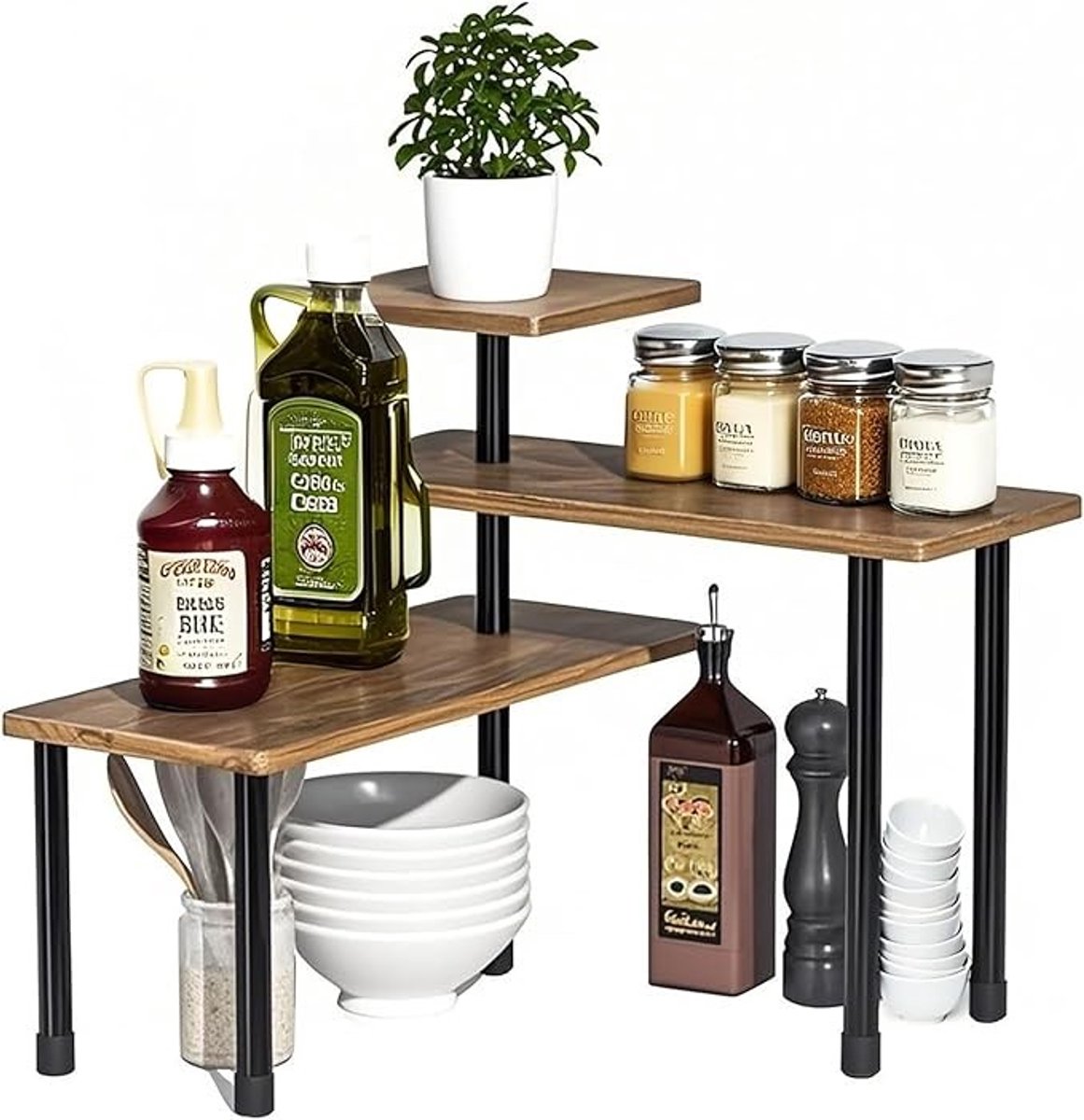 3-laags hoekrek van hout voor keuken en badkamer