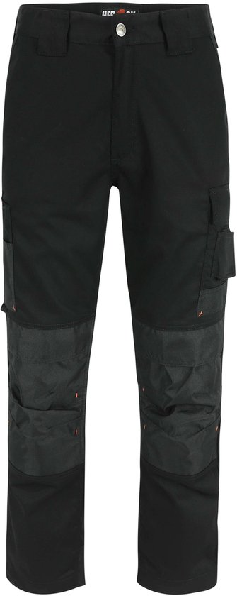 Zwarte Herock werkbroek met grijze versteviging op de knieën en cargo zakken.