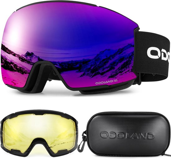Skibril set - Wintersport bril - Skiën en snowboarden - Magnetische verwisselbare lenzen - One size - Paarse lens