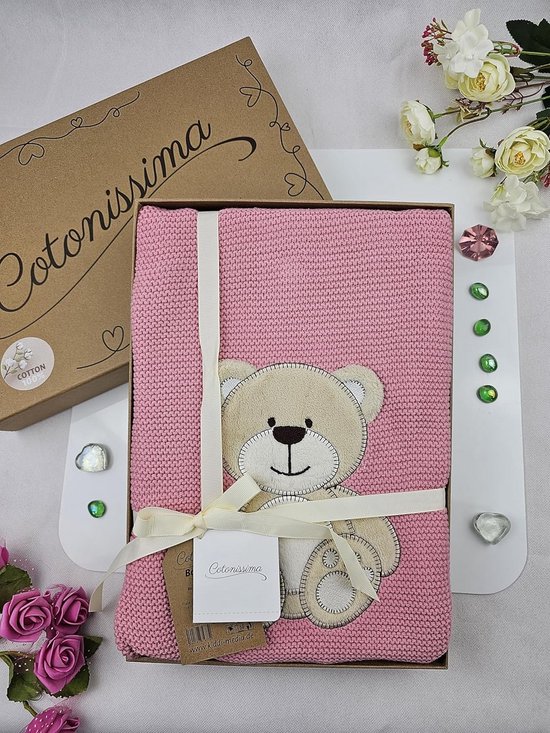 Luxe Gepersonaliseerde Babydeken Katoen - Ideaal Kraamcadeau, Doop of Babyshower - Oudroze Beer van LUXE. — afbeelding 4