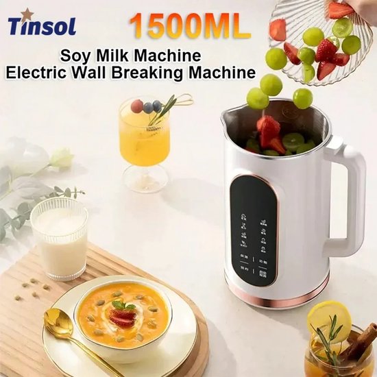 Sojamelk Maker 1,5L - Multifunctionele Blender & Soepmaker - 10 Messen RVS - Touchscreen - Zelfreinigend - Timer tot 12 uur - Warm & Koud Functie — afbeelding 4