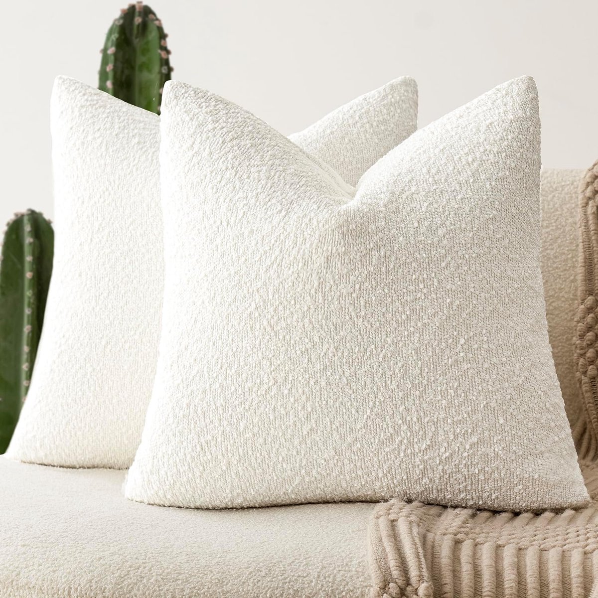 Sierkussenslopen Set - Bouclé Kussens - Woonkamer Decoratie - Gezellige Textuur - 45 x 45 