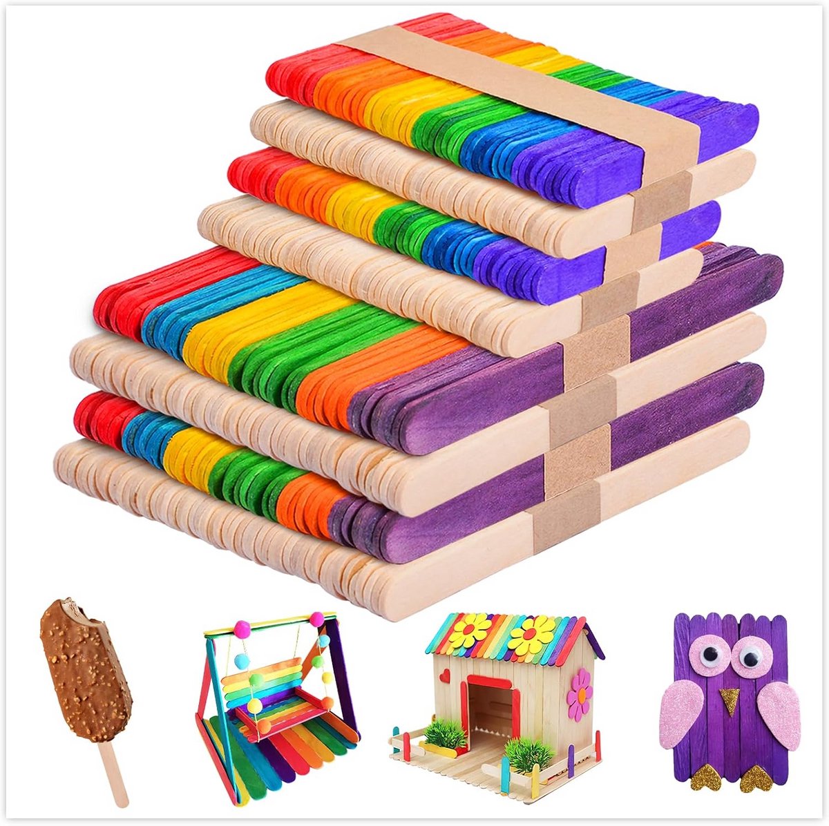 Lollystokjes Knutselstokken - Houten Stokjes - Hobby Knutselen - Flexibele Set - 400 Stuks - Kleurrijk Natuurlijk
